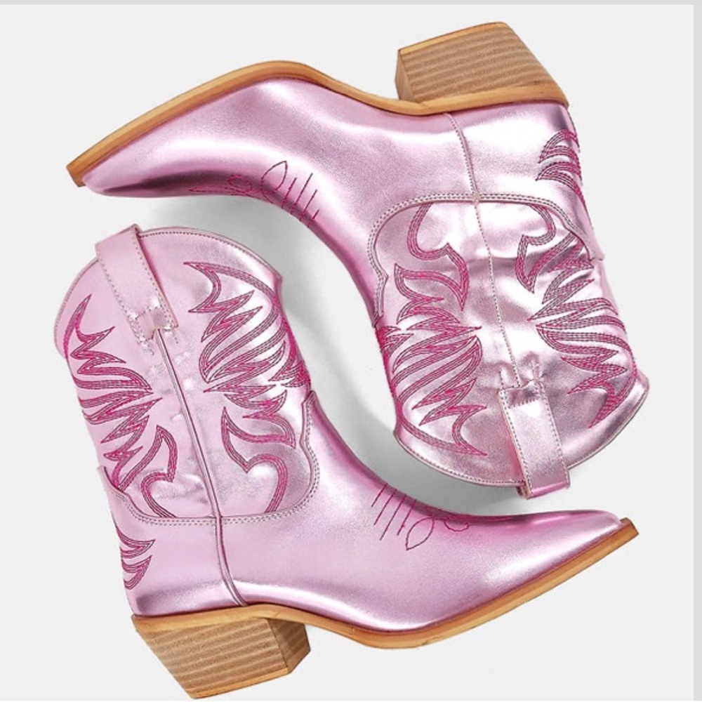 Women pink metallic cowboy boot bootie size 10 Zen shoe Shop